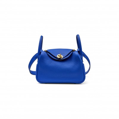HERMÈS MASTER BLEU ROYAL CLEMENCE MINI LINDY GOLD HARDWARE H079086CCO8 (19*12.5*9cm)